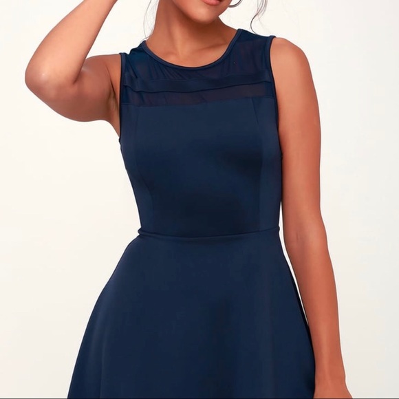 Lulu's Navy Blue Mesh Detail Dress NWOT - Picture 2 of 7